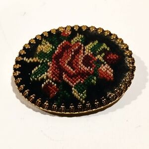 Vintage Floral Needlepoint Brooch